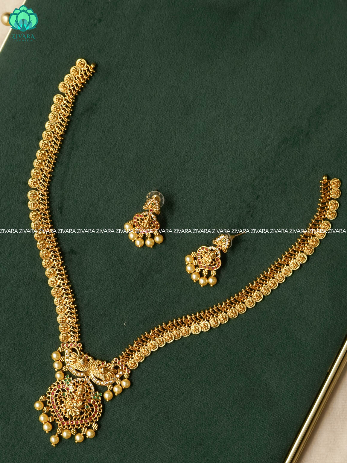 COIN WITH TEMPLE  -Traditional south indian premium neckwear with earrings- Zivara Fashion- latest jewellery design