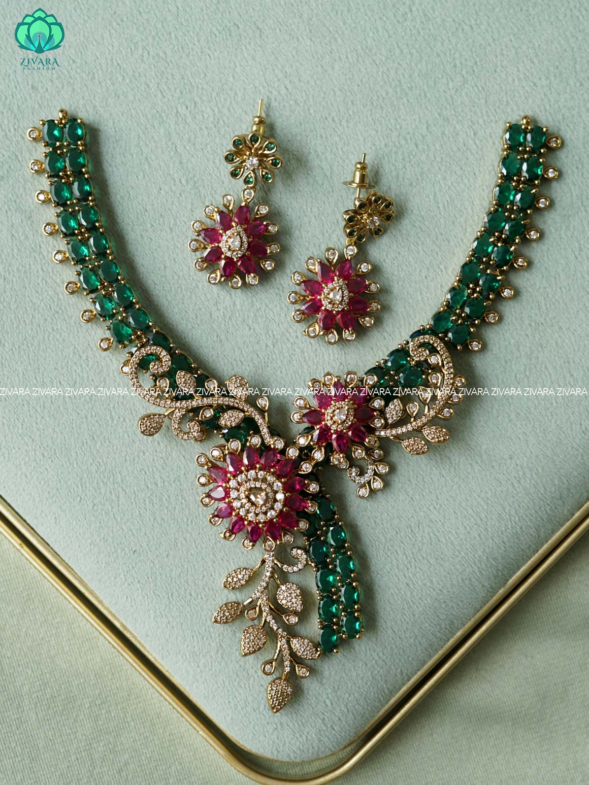 AKSHAYAM - EXUBERANT BRIDAL FLORAL HASLI  - TRADITIONAL NECKWEAR WITH EARRINGS- LATEST JEWELLERY COLLECTION