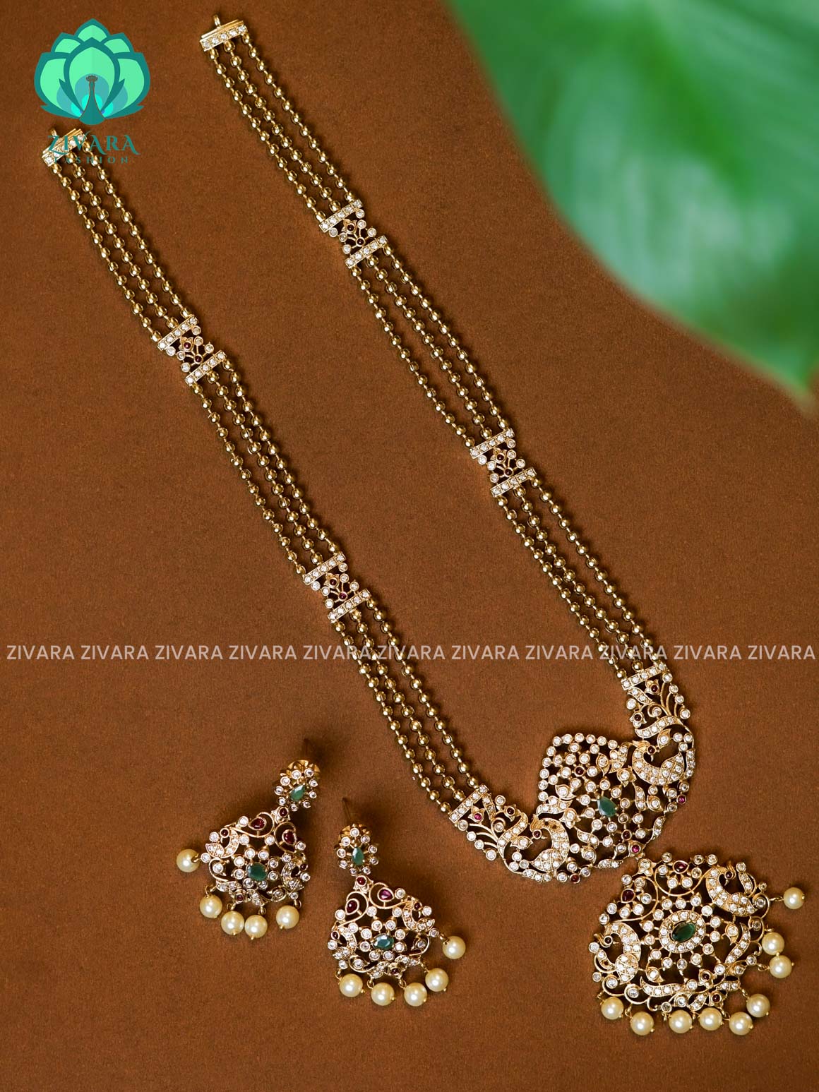 GOLD BALL CHAIN NECKEAR  - Traditional GOLD polish MIDCHEST haaram/neckwear with earrings- Zivara Fashion