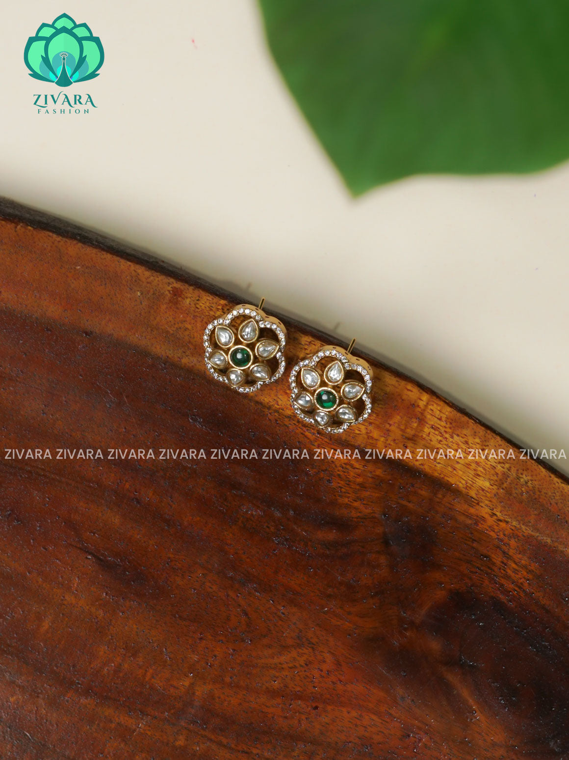 GREEN SMALL FLOWER - TRADITIONAL PREMIUM VICTORIA STUDS- latest jewellery collection- zivara fashion