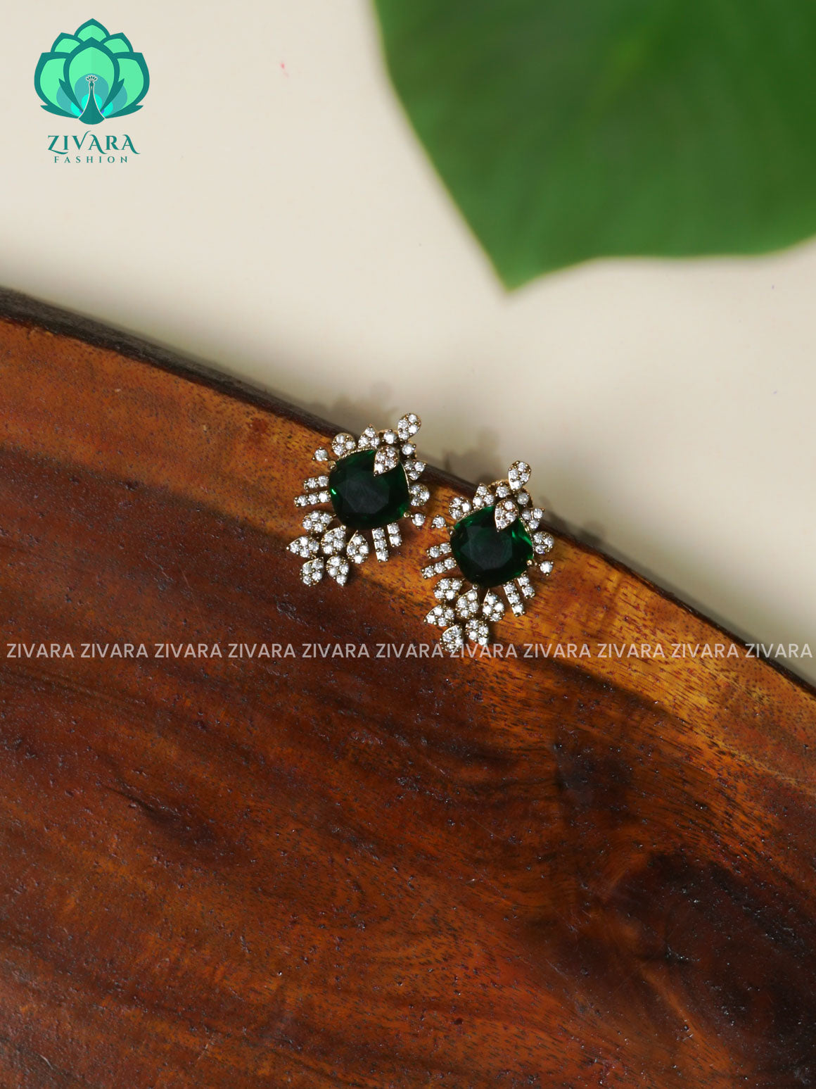 GREEN  VICTORIA STUDS  - TRADITIONAL PREMIUM MATTE  polish STUDS- latest jewellery collection- zivara fashion