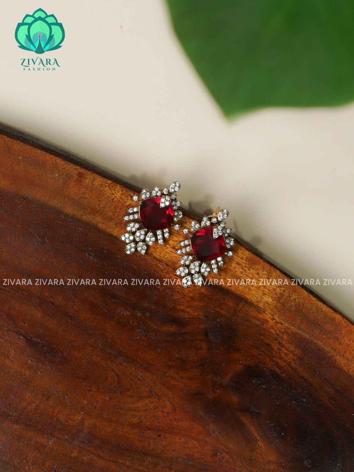 RUBY VICTORIA STUDS  - TRADITIONAL PREMIUM MATTE  polish STUDS- latest jewellery collection- zivara fashion