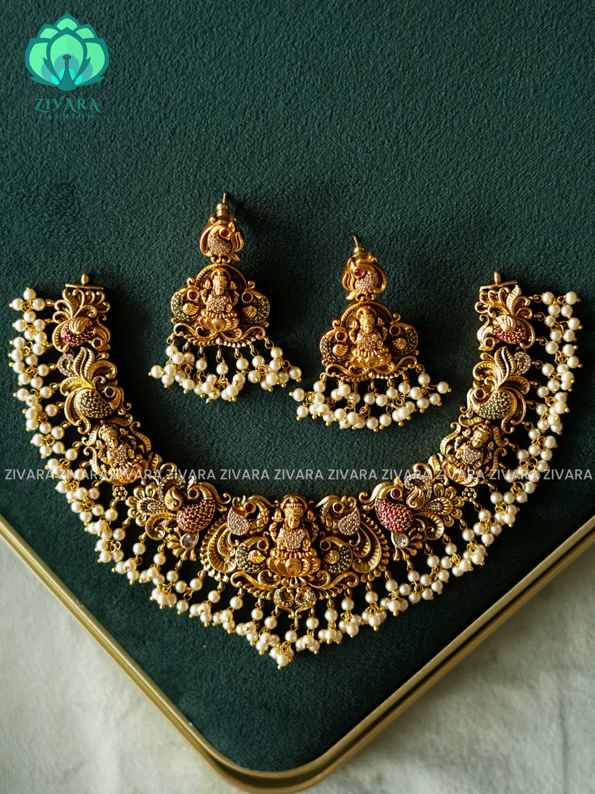 Akshayam - TEMPLE NECKWEAR WITH HANGINGS - bridal temple neckwear -Traditional south indian premium neckwear with earrings- Zivara Fashion- latest jewellery design