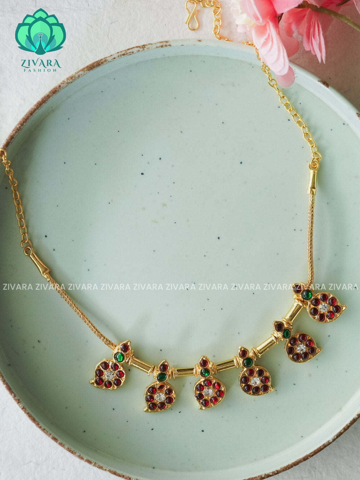 Red and Green- MAYURA  - Simple kemp attigai neckwear - latest kemp dance jewellery collection