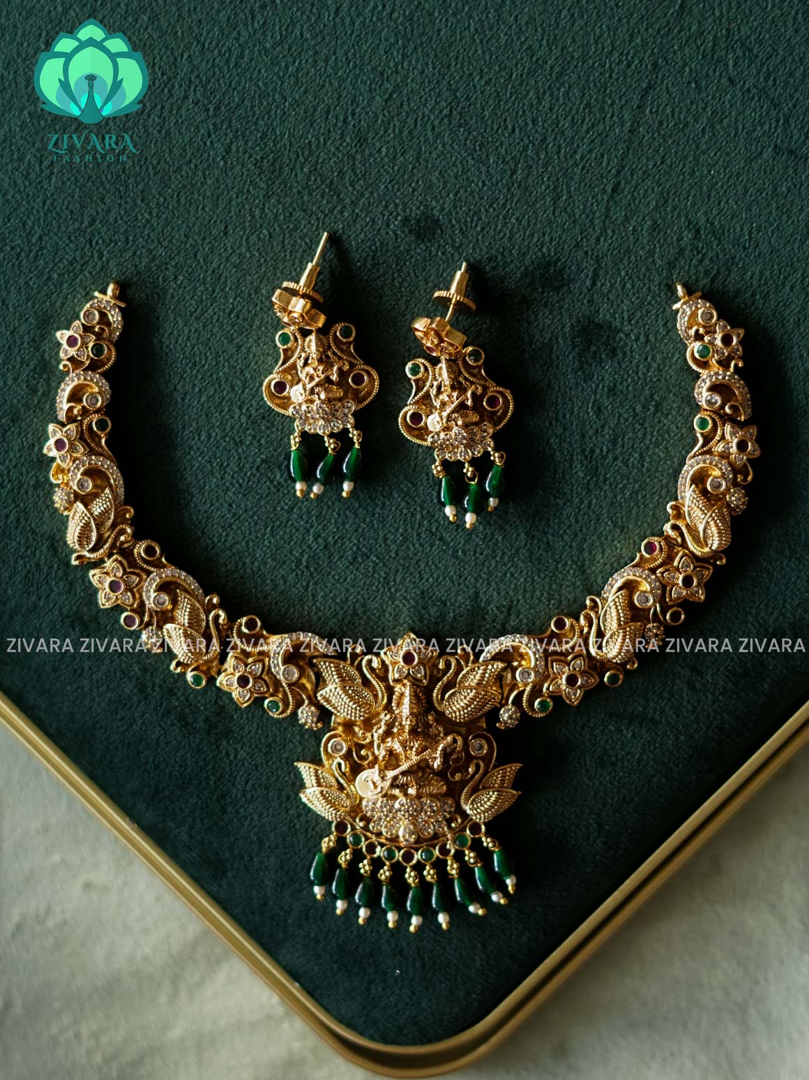 Akshayam - TEMPLE NECKWEAR WITH HANGINGS - bridal temple neckwear -Traditional south indian premium neckwear with earrings- Zivara Fashion- latest jewellery design