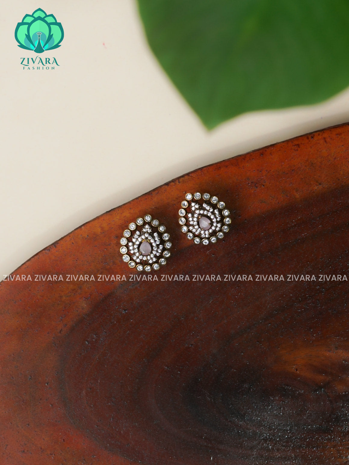 PASTEL PINK  - SMALL SIZED - VICTORIA DARK POLISH STUDS- latest jewellery collection- zivara fashion