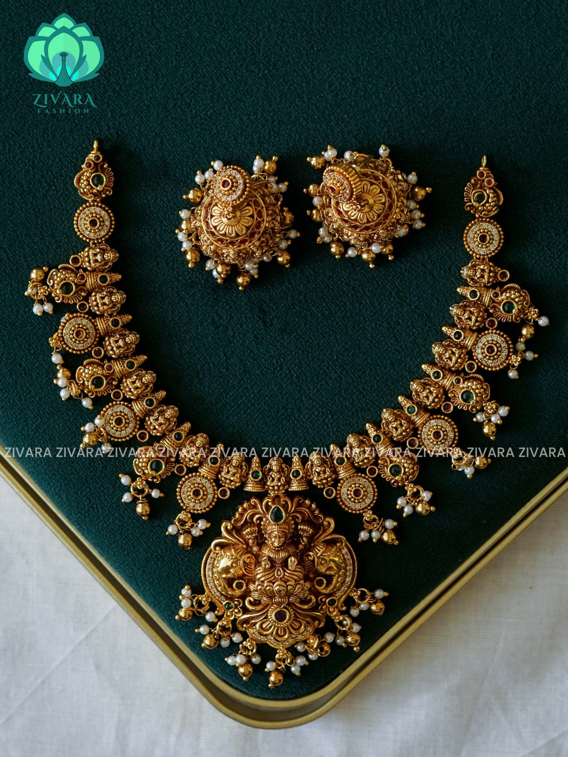 Temple neckwear -Traditional south indian premium neckwear with earrings- Zivara Fashion- latest jewellery design