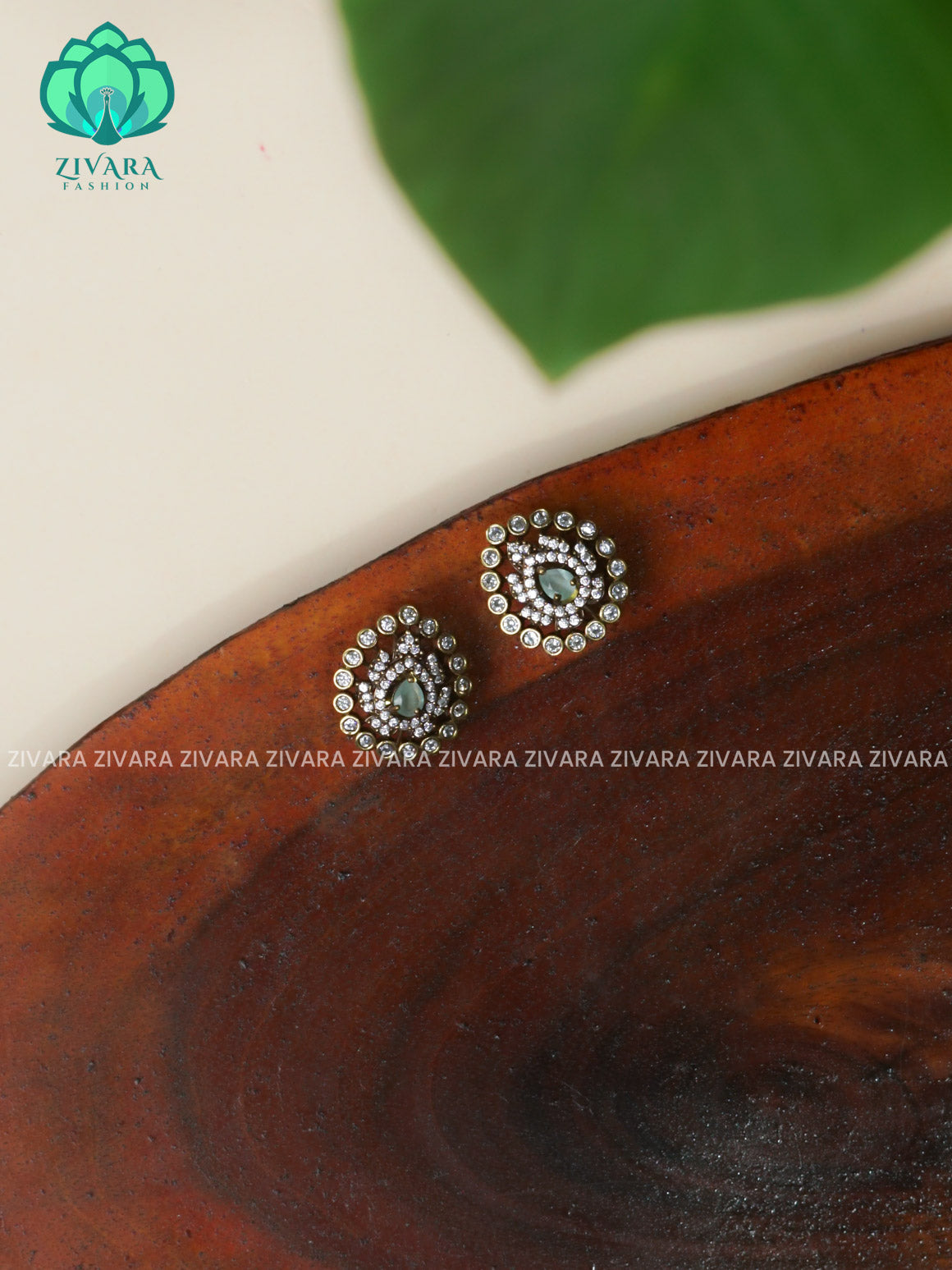 PASTEL GREEN  - SMALL SIZED - VICTORIA DARK POLISH STUDS- latest jewellery collection- zivara fashion