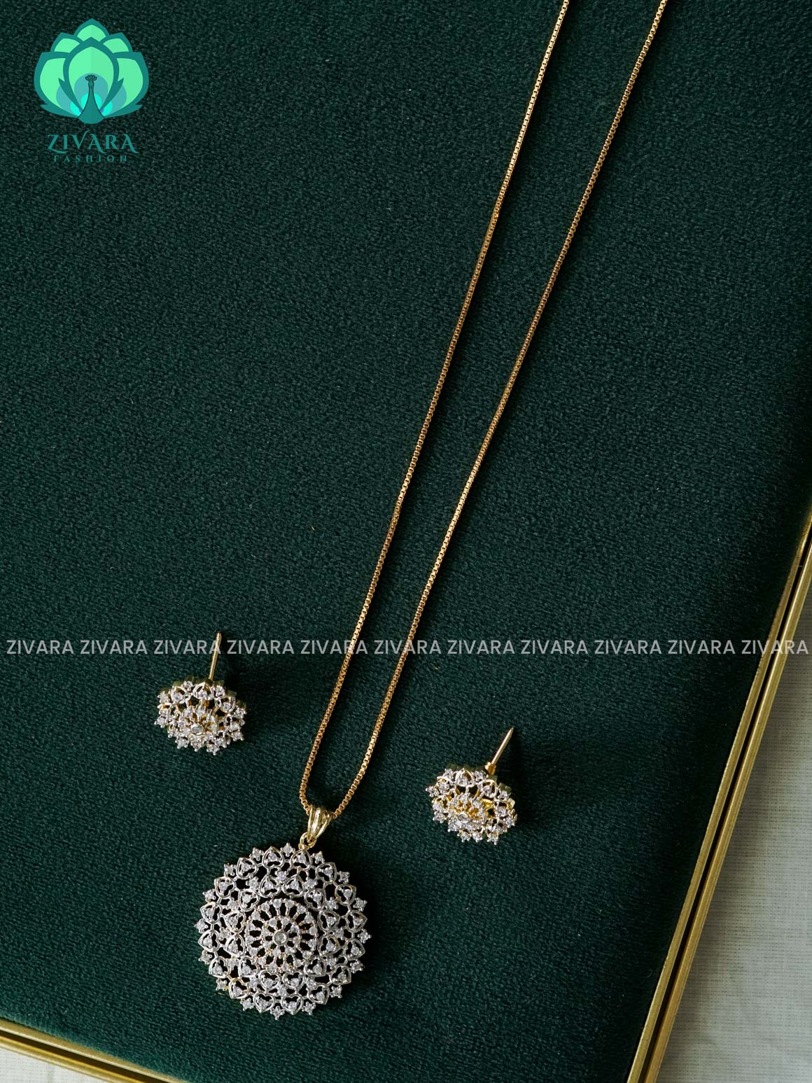 Zyra- Diamond replica Rhodium  polish-pendant set and earrings ( CHAIN COMPLIMENTARY)  -Trending office wear jewellery-Zivara fashion