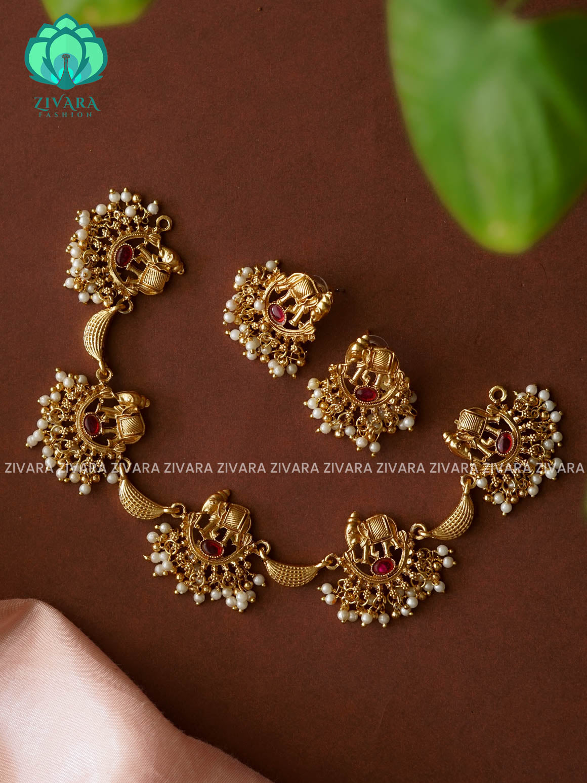 Elephant - Normal matte NECKWEAR  with earrings-latest south indian jewellery