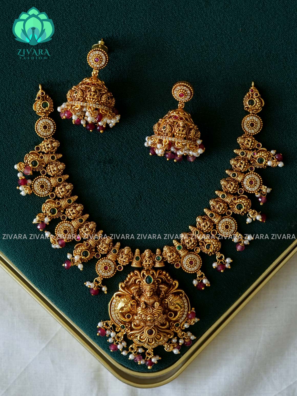 Temple neckwear -Traditional south indian premium neckwear with earrings- Zivara Fashion- latest jewellery design