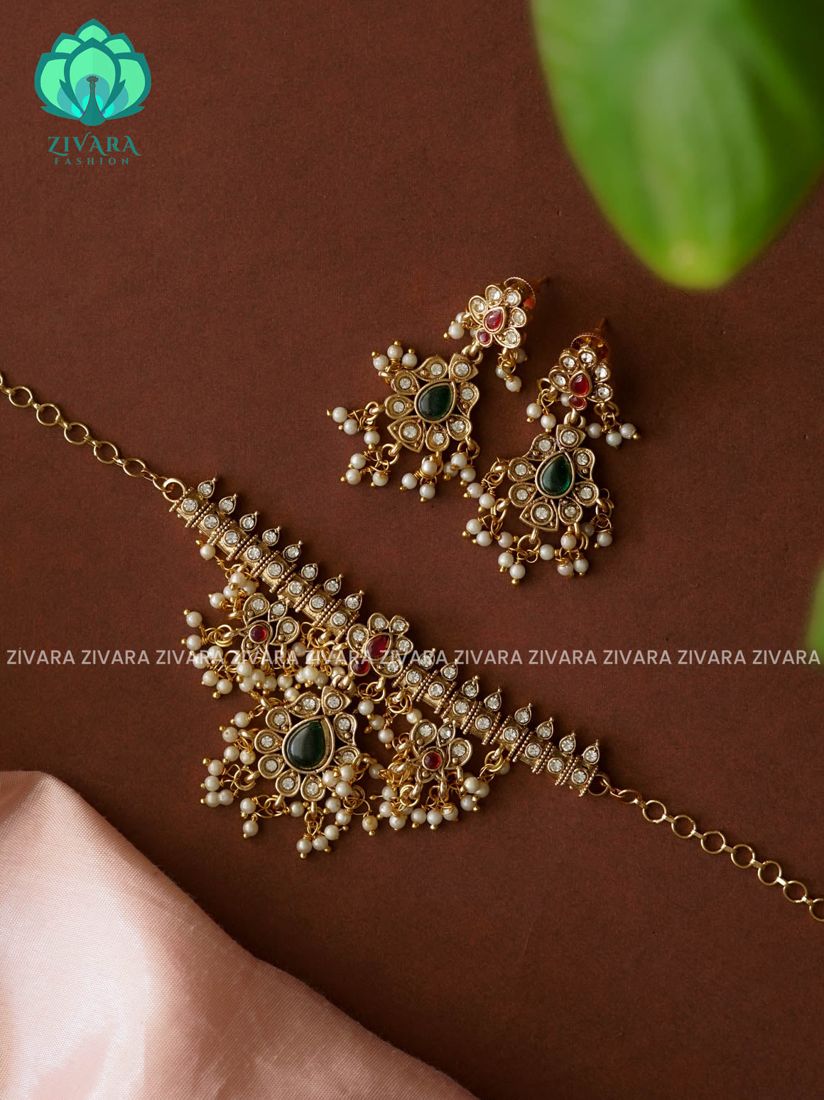 Ruby and green - Trending  guttapusalu choker with earrings-latest south indian jewellery