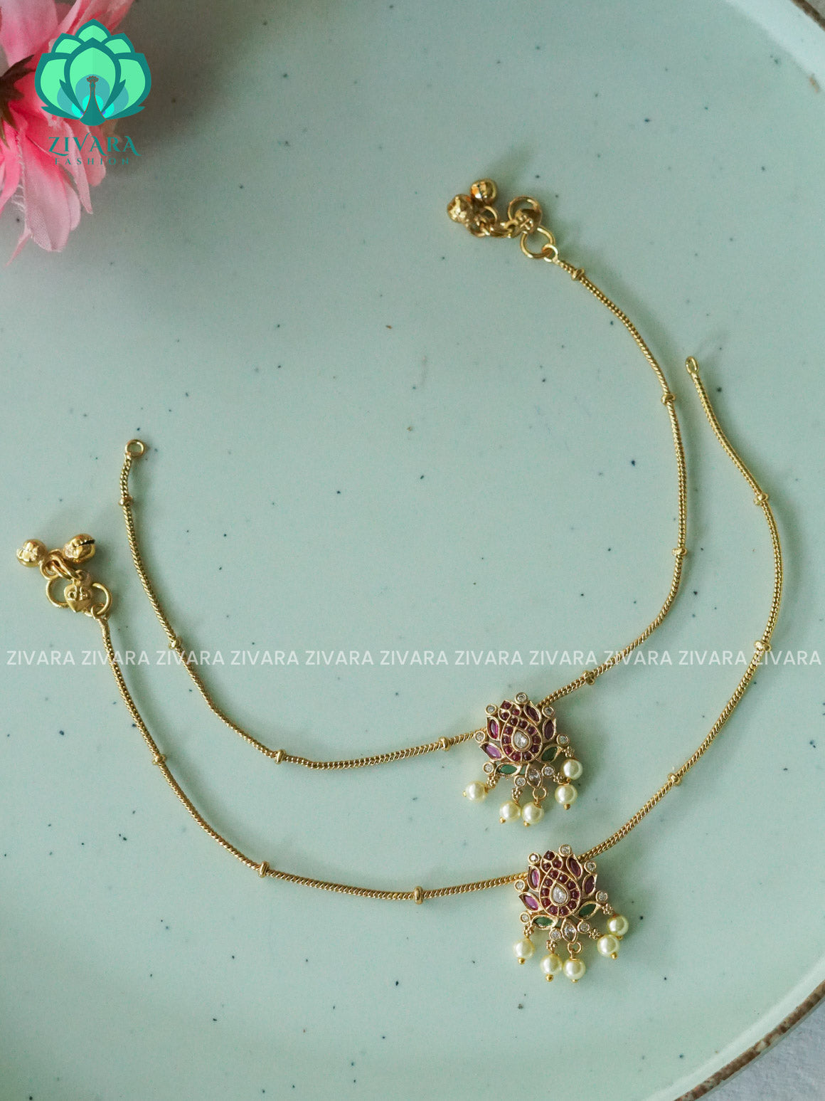 Trending 9.75 inch LOTUS anklets for women- latest jewellery- ZIVARA FASHION