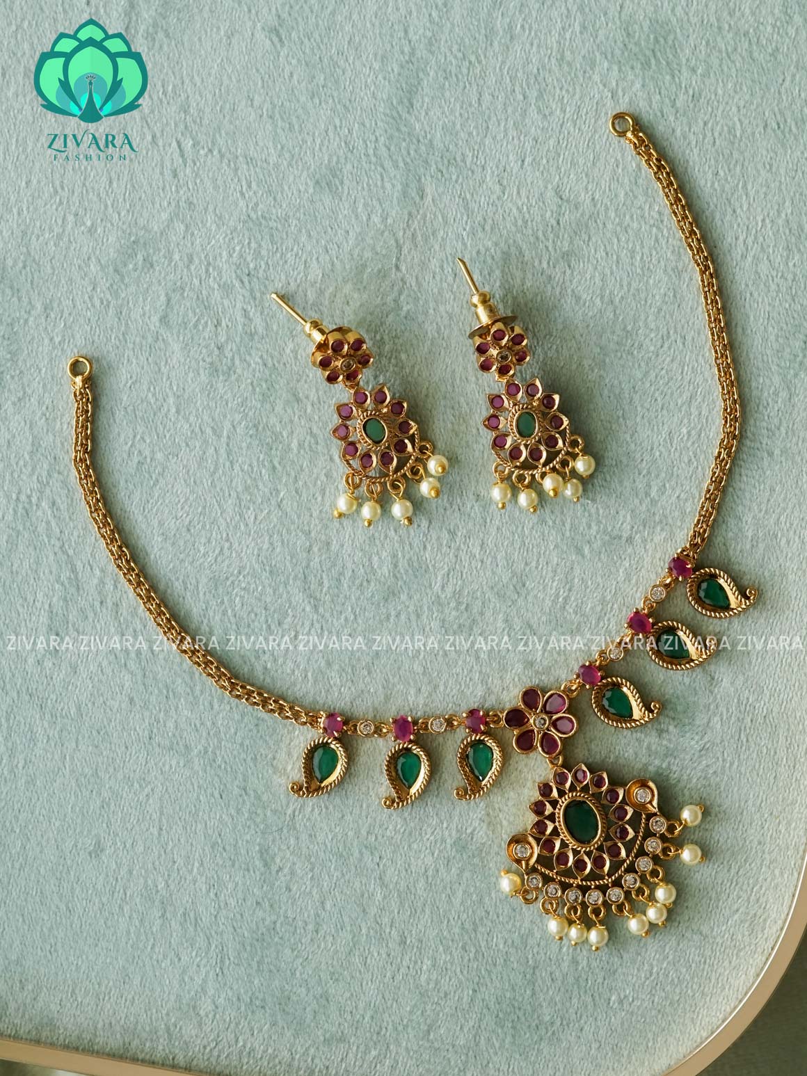 ANANYA SERIES - RUBY AND GREEN PALAKKAD Traditional south indian premium neckwear - Zivara Fashion- latest jewellery design