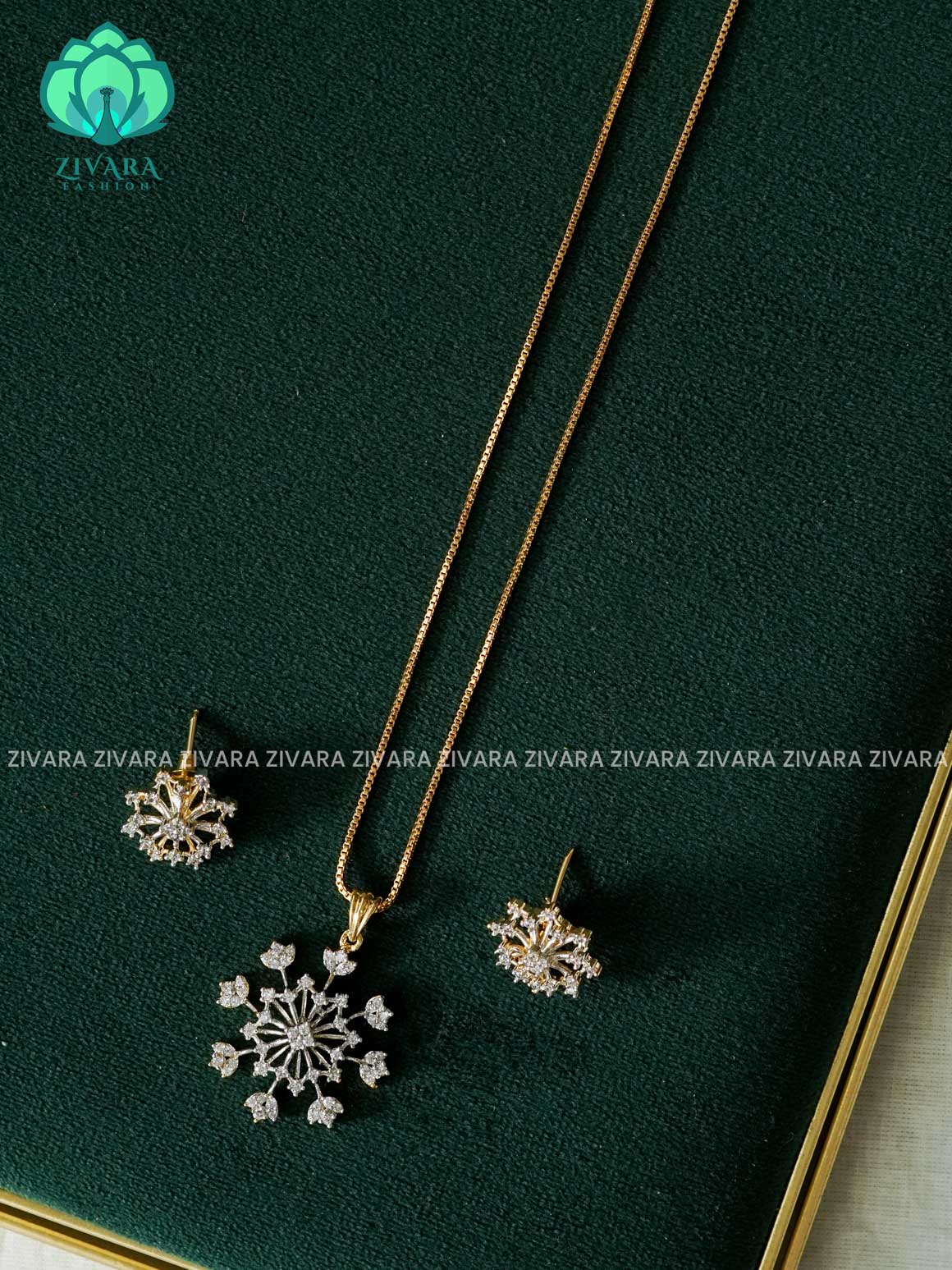Zyra- Diamond replica Rhodium  polish-pendant set and earrings ( CHAIN COMPLIMENTARY)  -Trending office wear jewellery-Zivara fashion