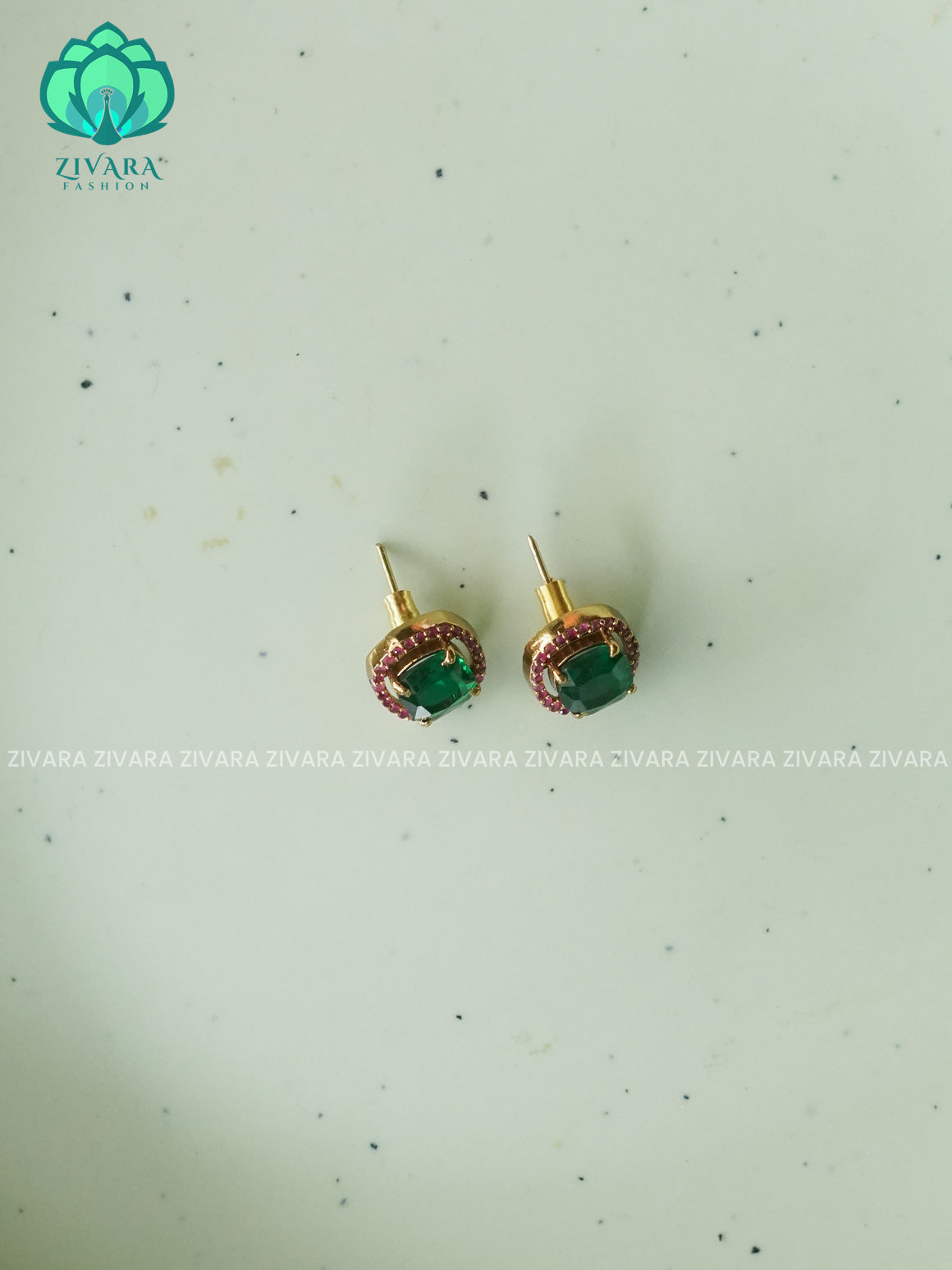 GREEN AND RUBY SMALL SIZE STUDS  - latest jewellery collection- zivara fashion