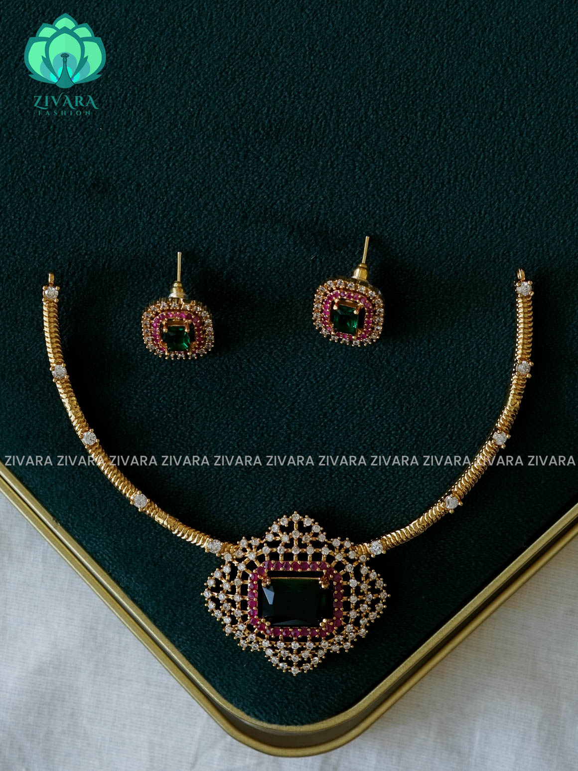 AKSHAYAM - GREEN BOX BRIDAL HASLI NECKWEAR - premium neckwear with earrings- Zivara Fashion- latest jewellery design