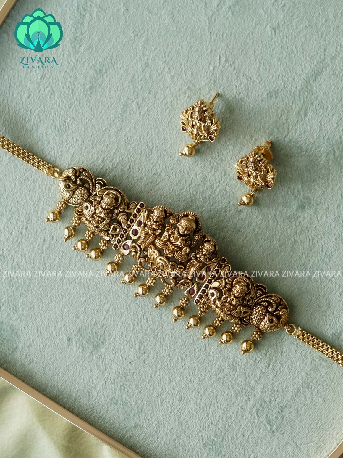 VINTAGE TEMPLE choker- CZ matte finish- Zivara Fashion