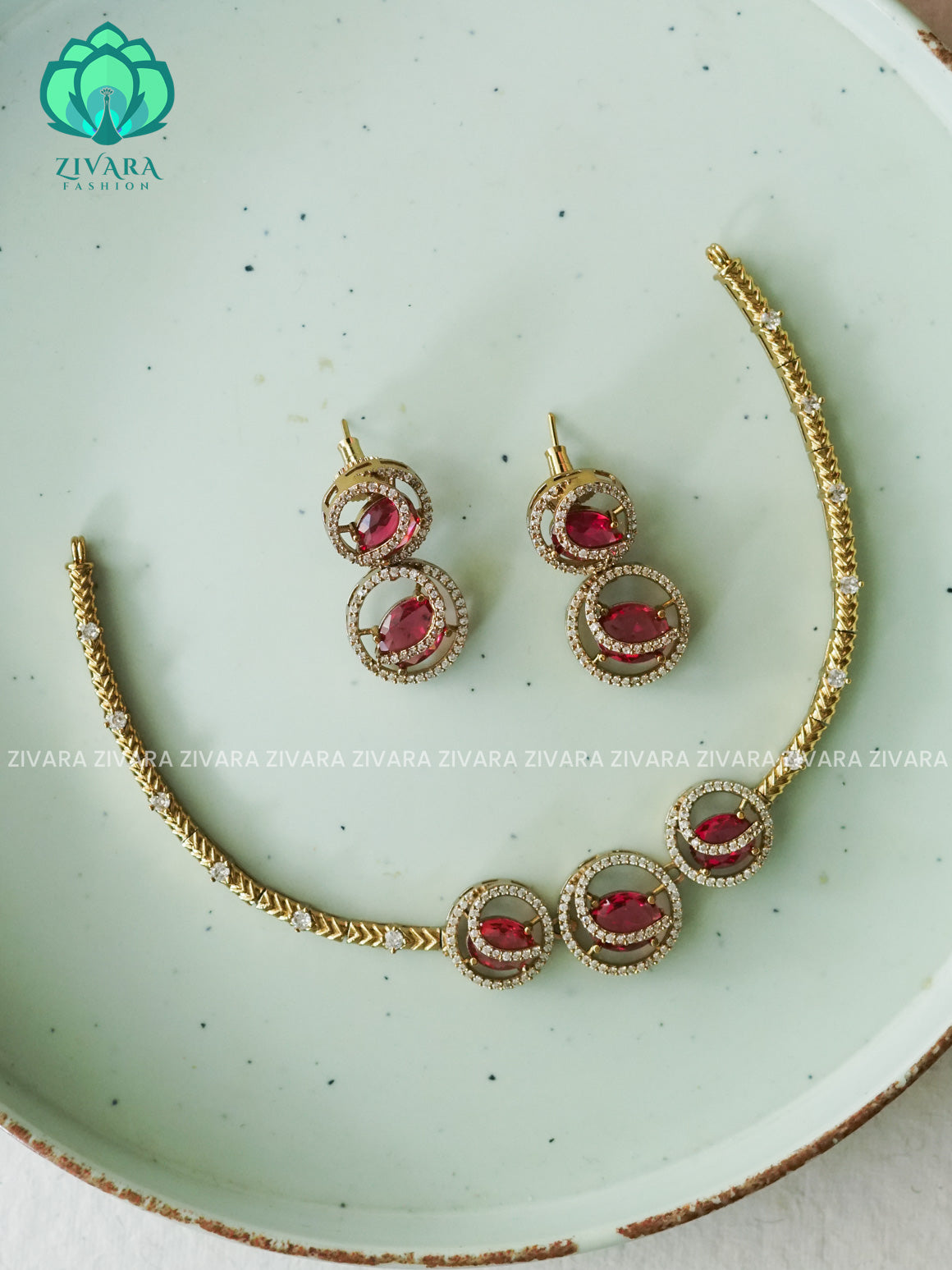 RUBY CIRCLE HASLI -Traditional south indian premium neckwear with earrings- Zivara Fashion- latest jewellery design