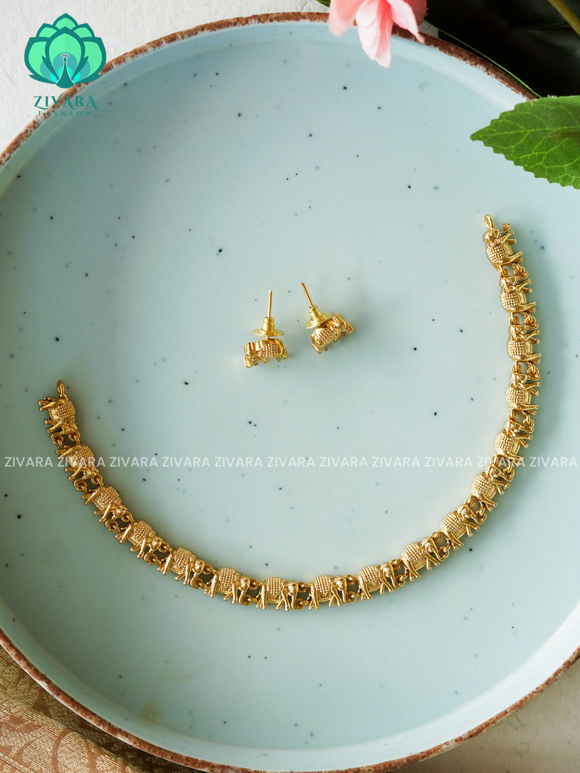 Elephant  kids friendly  - stylish and minimal elegant neckwear with earrings- Zivara Fashion