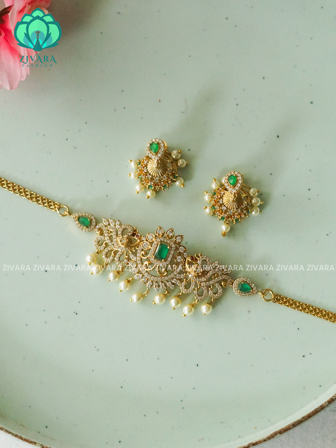 GREEN AD STONE CHOKER -TRADITIONAL CHOKER COLLECTION WITH EARRINGS- LATEST JEWELLERY COLLECTION