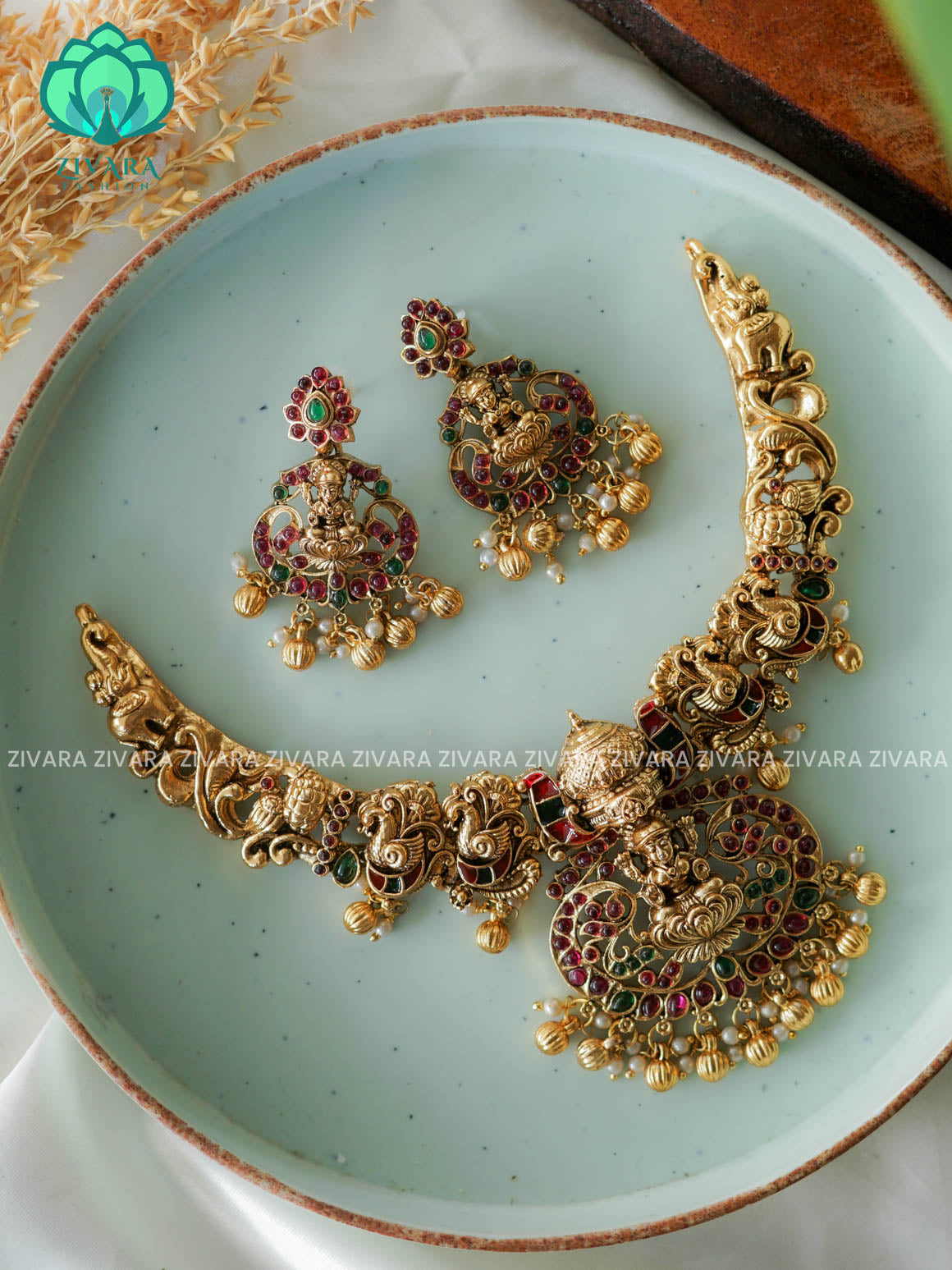 Trending NORMAL MATTE temple neckwear with earrings- Zivara Fashion- latest jewellery design