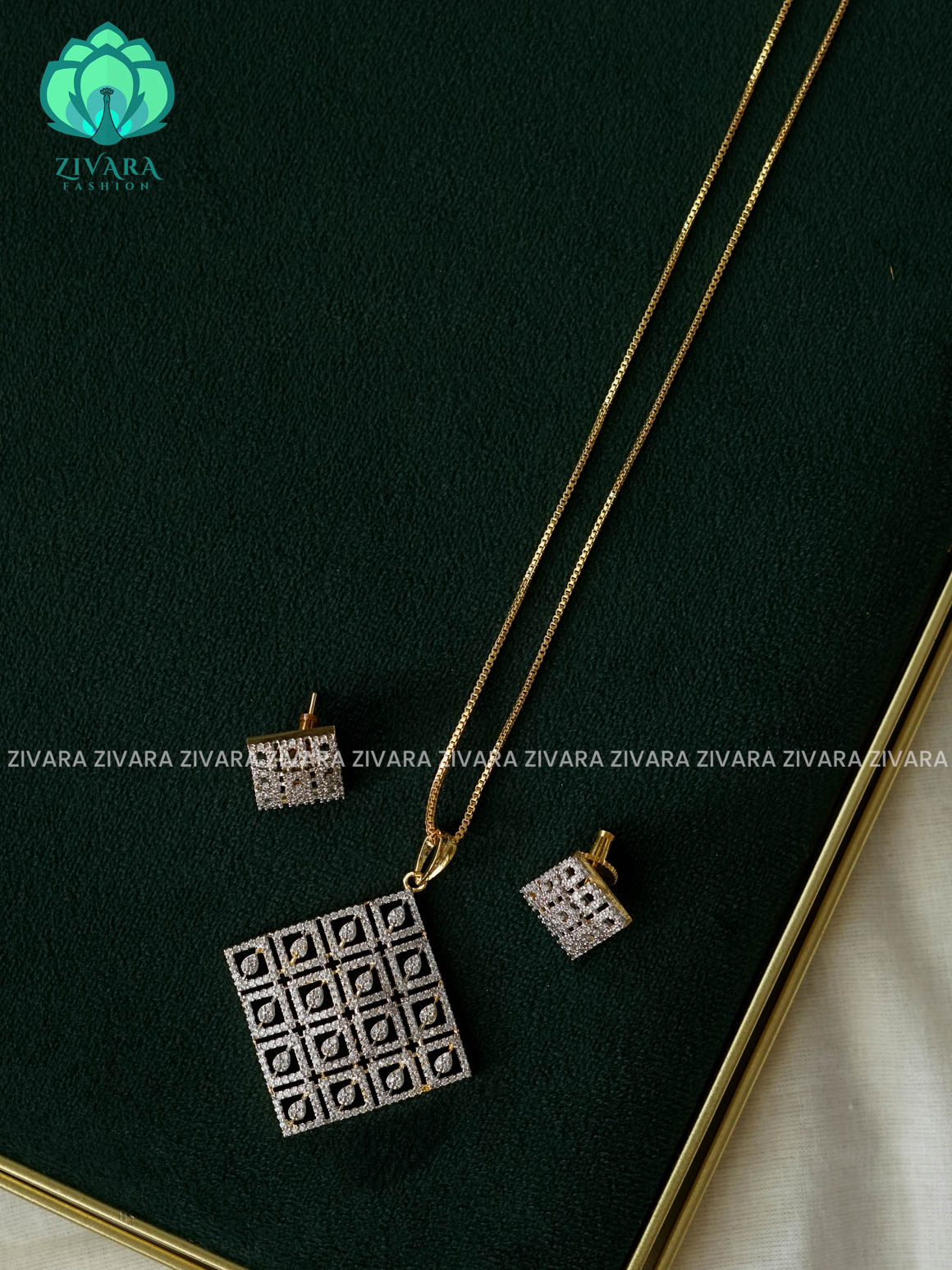 KOLAM PREMIUM PENDANT WITH CHAIN  - Traditional PREMIUM rhodium polish neckwear With earrings- Zivara Fashion