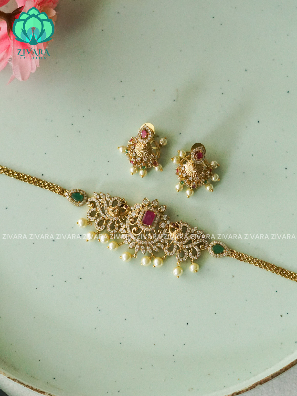 RUBY GREEN AD STONE CHOKER -TRADITIONAL CHOKER COLLECTION WITH EARRINGS- LATEST JEWELLERY COLLECTION