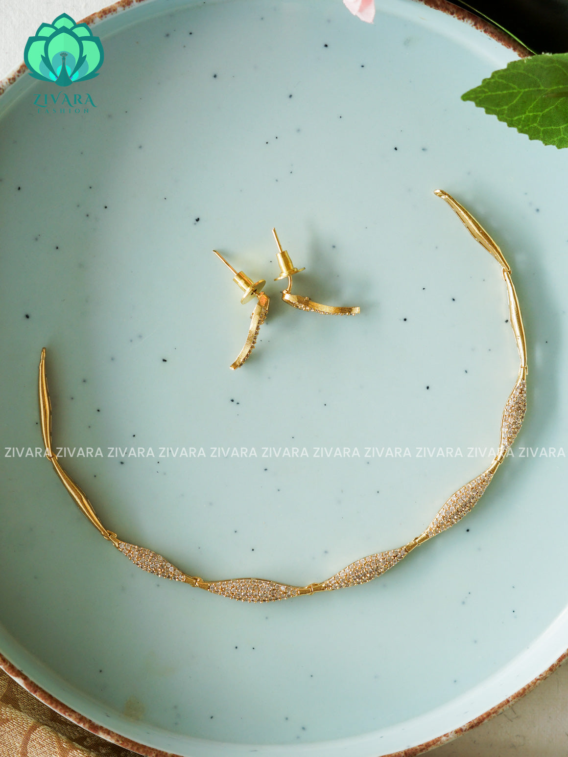 Fancy white -  stylish and minimal elegant neckwear with earrings- Zivara Fashion