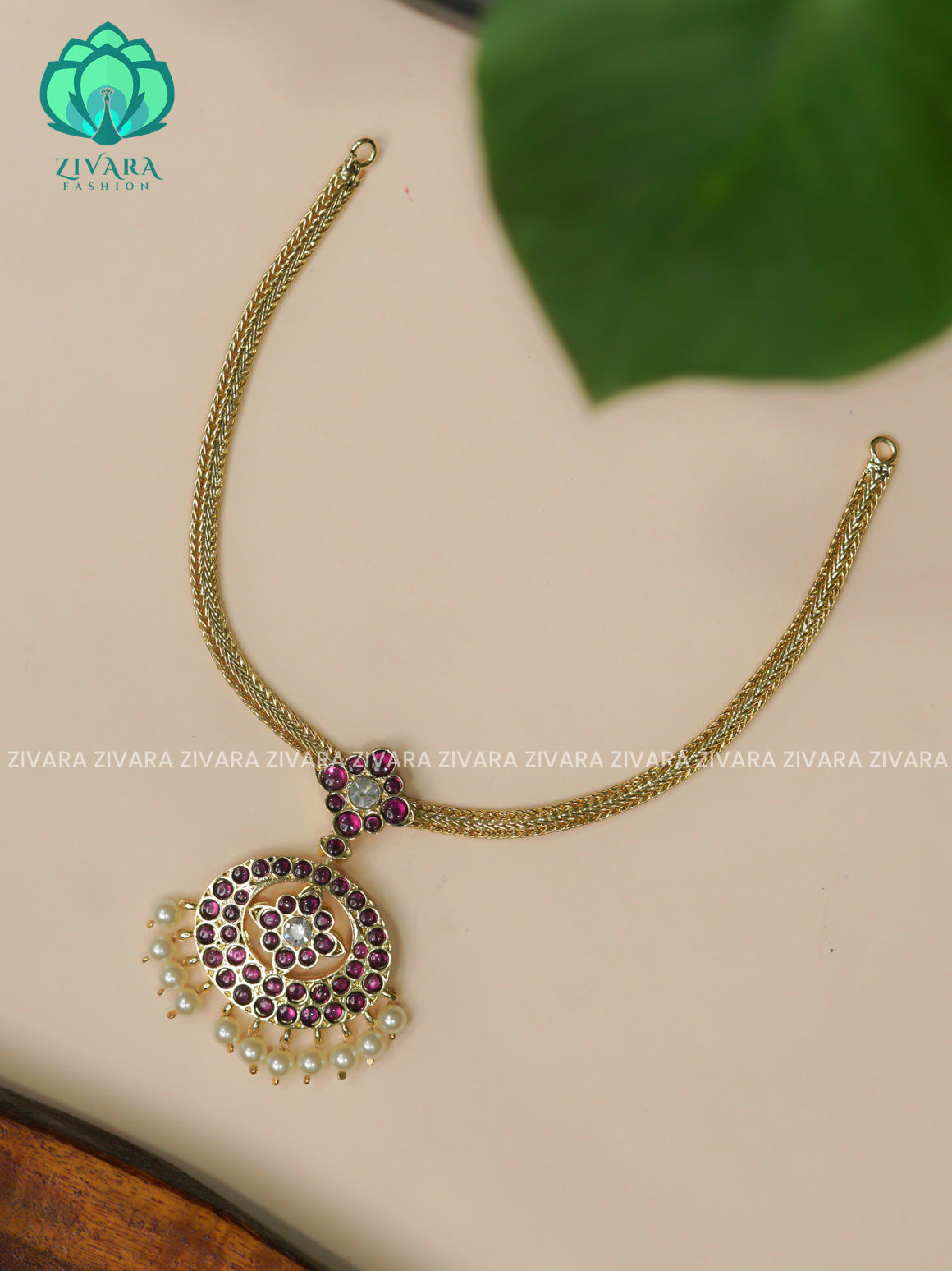 Real kemp Ruby and green stone pendant-semi attigai - Micropolish Traditional south indian premium neckwear without earrings- Zivara Fashion- latest jewellery design