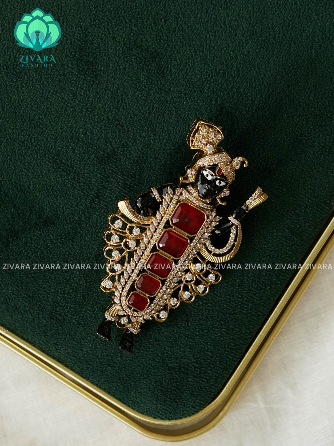 RUBY STONE KRISHNA BROOCH  - TRADITIONAL SAREE PIN- ZIVARA FASHION