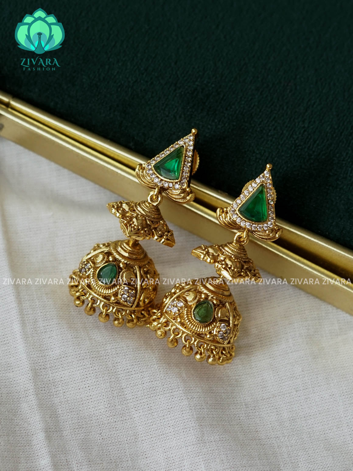 DIYA- REAL KEMP MOTIF FREE JHUMKAS - TRADITIONAL PREMIUM MATTE  polish JHUMKA- latest jewellery collection- zivara fashion