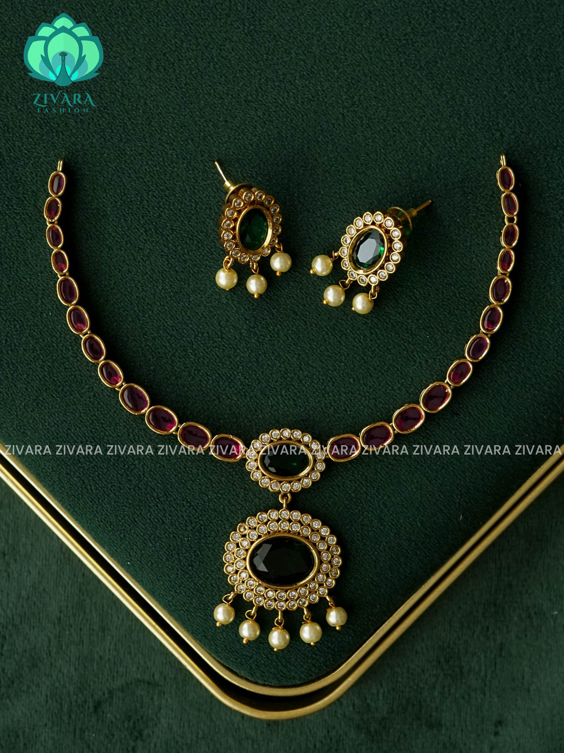 REAL KEMP OVAL NECKWEAR - Traditional south indian premium neckwear - Zivara Fashion- latest jewellery design