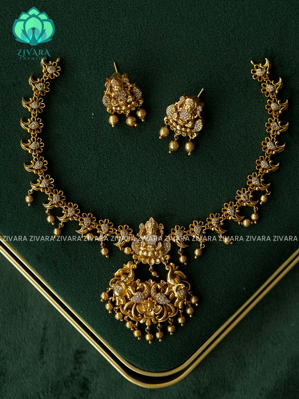 AKSHAYAM -  BRIDAL TEMPLE NECKWEAR  - Traditional south indian premium neckwear with earrings- Zivara Fashion- latest jewellery design