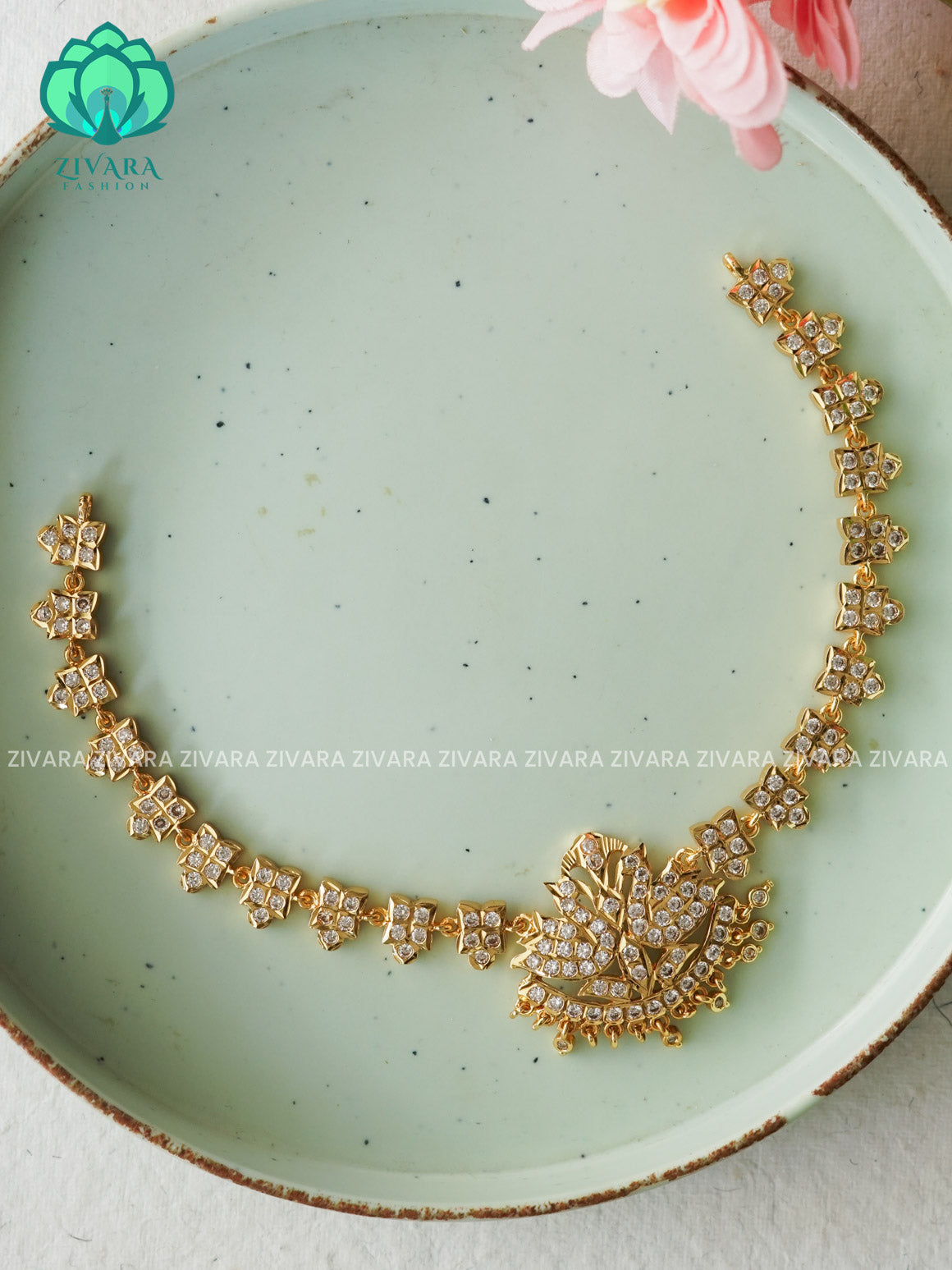 WHITE STONE PEACOCK MOTIF MICROGOLD POLISH ATTIGAI - Zivara Fashion- latest jewellery design