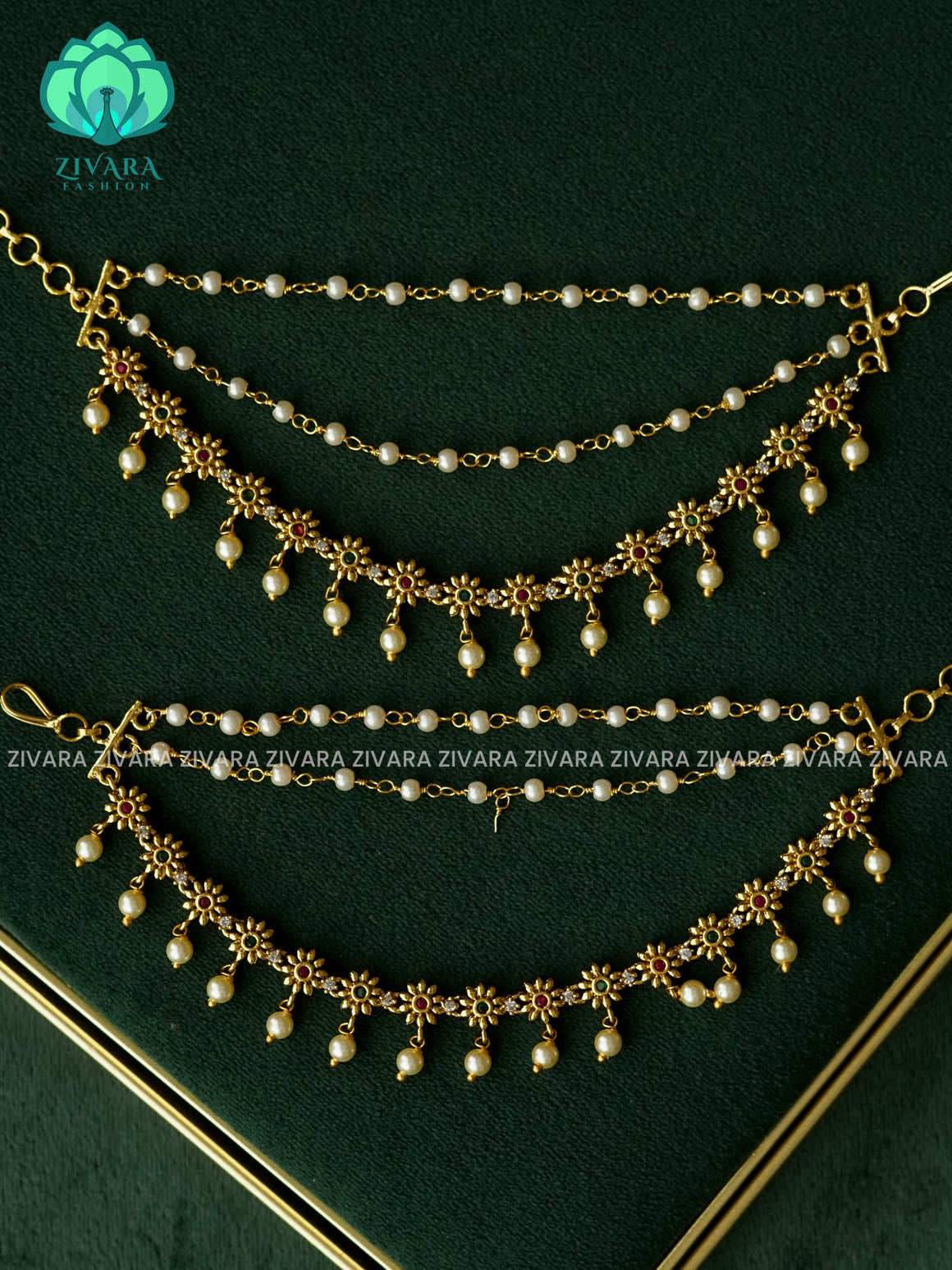 3 layer FLOWER  MATTE FINISH  earchains/maatals- bridal accessory- zivara fashion-latest jewellery collection