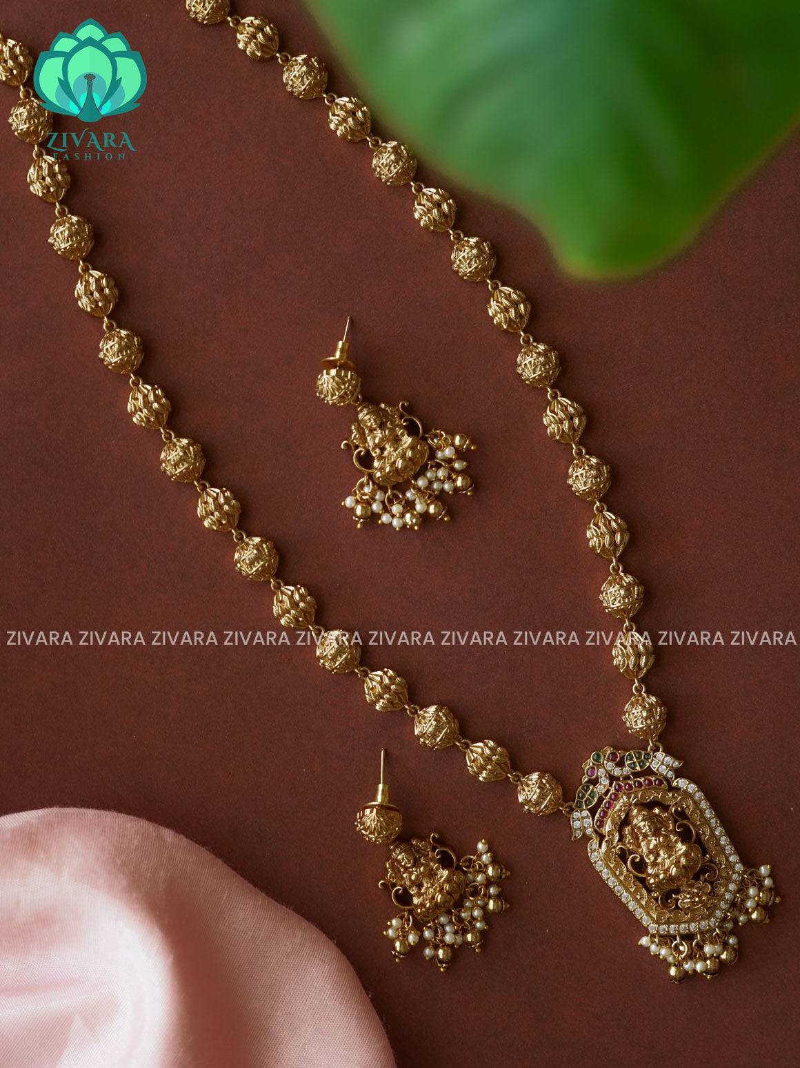 VINTAGE TEMPLE HAARAM - Traditional premium long haaram/neckwear with earrings- Zivara Fashion