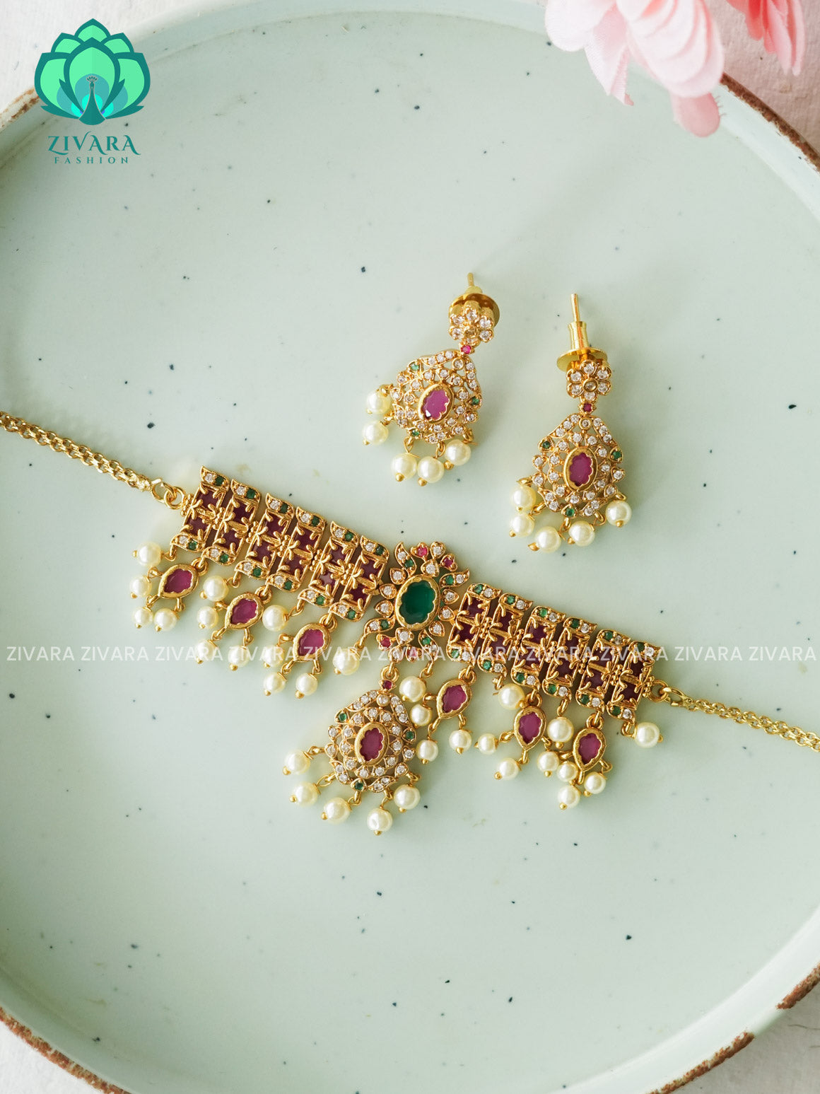 RUBY GREEN GUTTAPUSALU CHOKER -TRADITIONAL CHOKER COLLECTION WITH EARRINGS- LATEST JEWELLERY COLLECTION