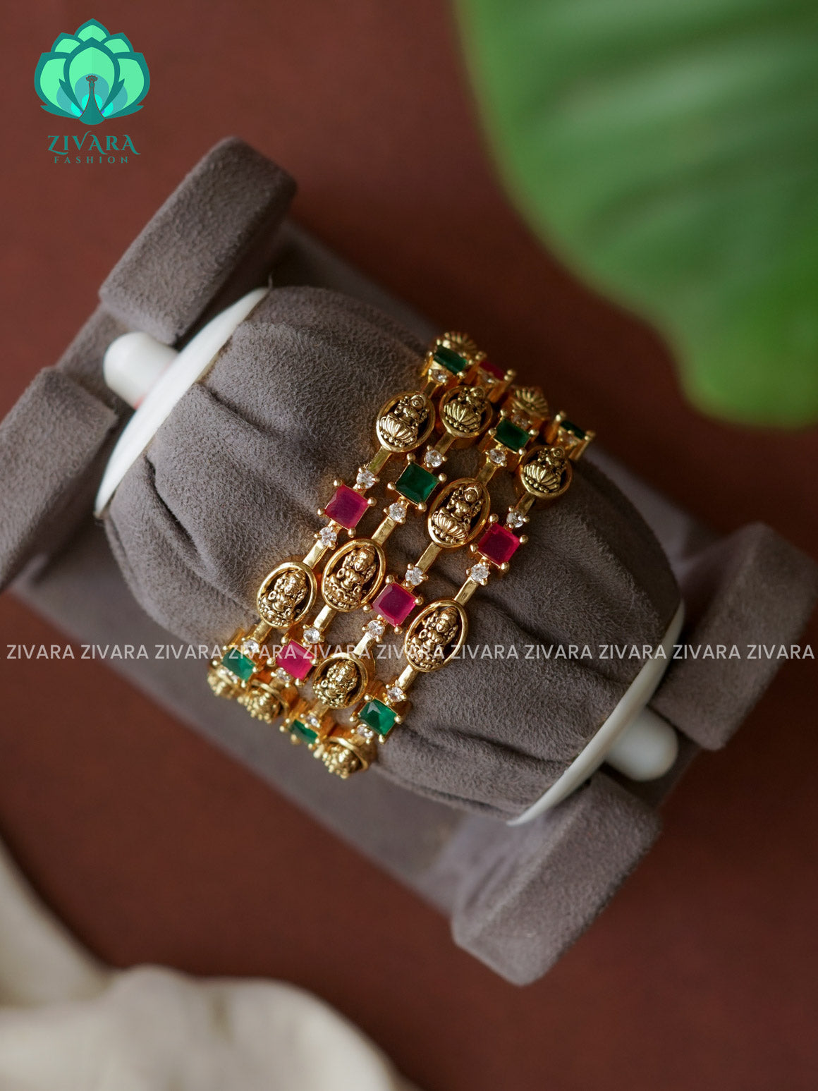 4 piece CZ matte gold matte finish TEMPLE bangles with cz stones-latest bangles collection