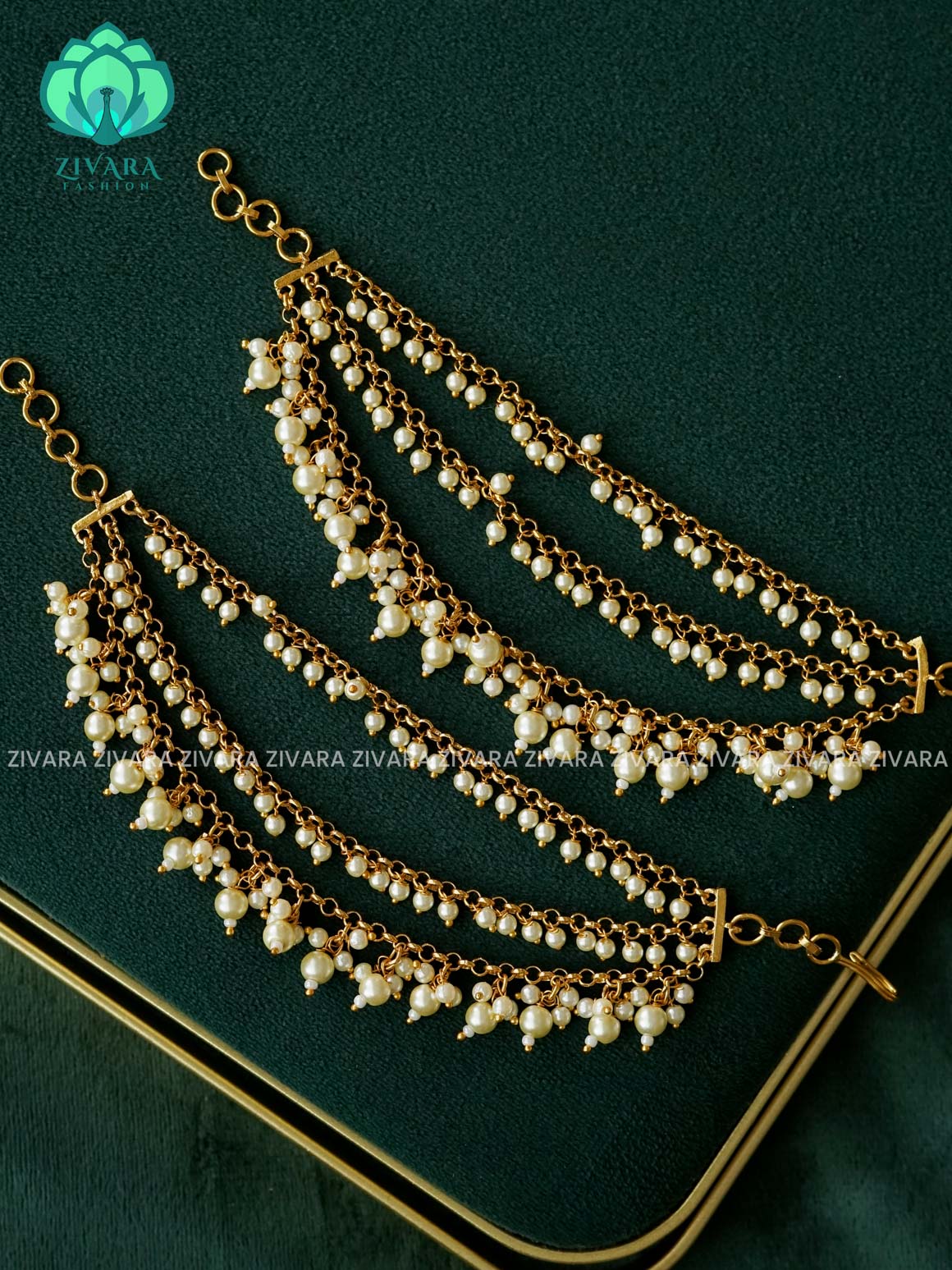 Three  layer pearl premium finish bridal earchain maatal- south indian kemp bridal accessory