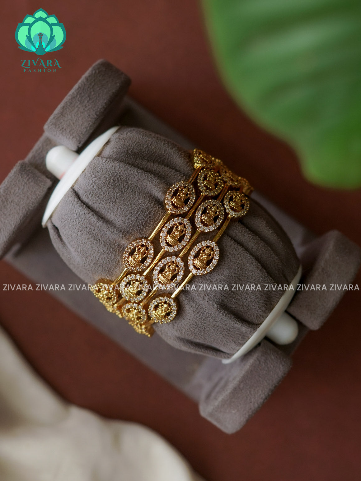 4 piece CZ matte gold matte finish TEMPLE bangles with cz stones-latest bangles collection