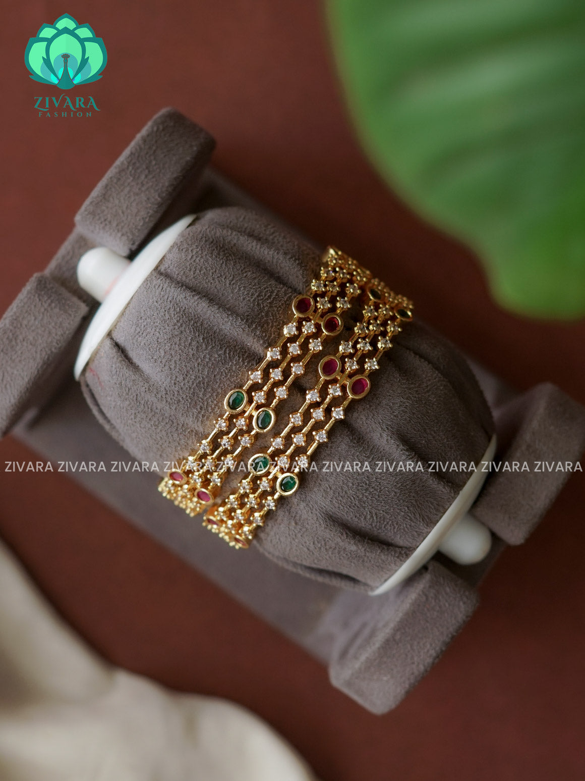 2 piece CZ matte gold matte finish designer bangles with cz stones-latest bangles collection