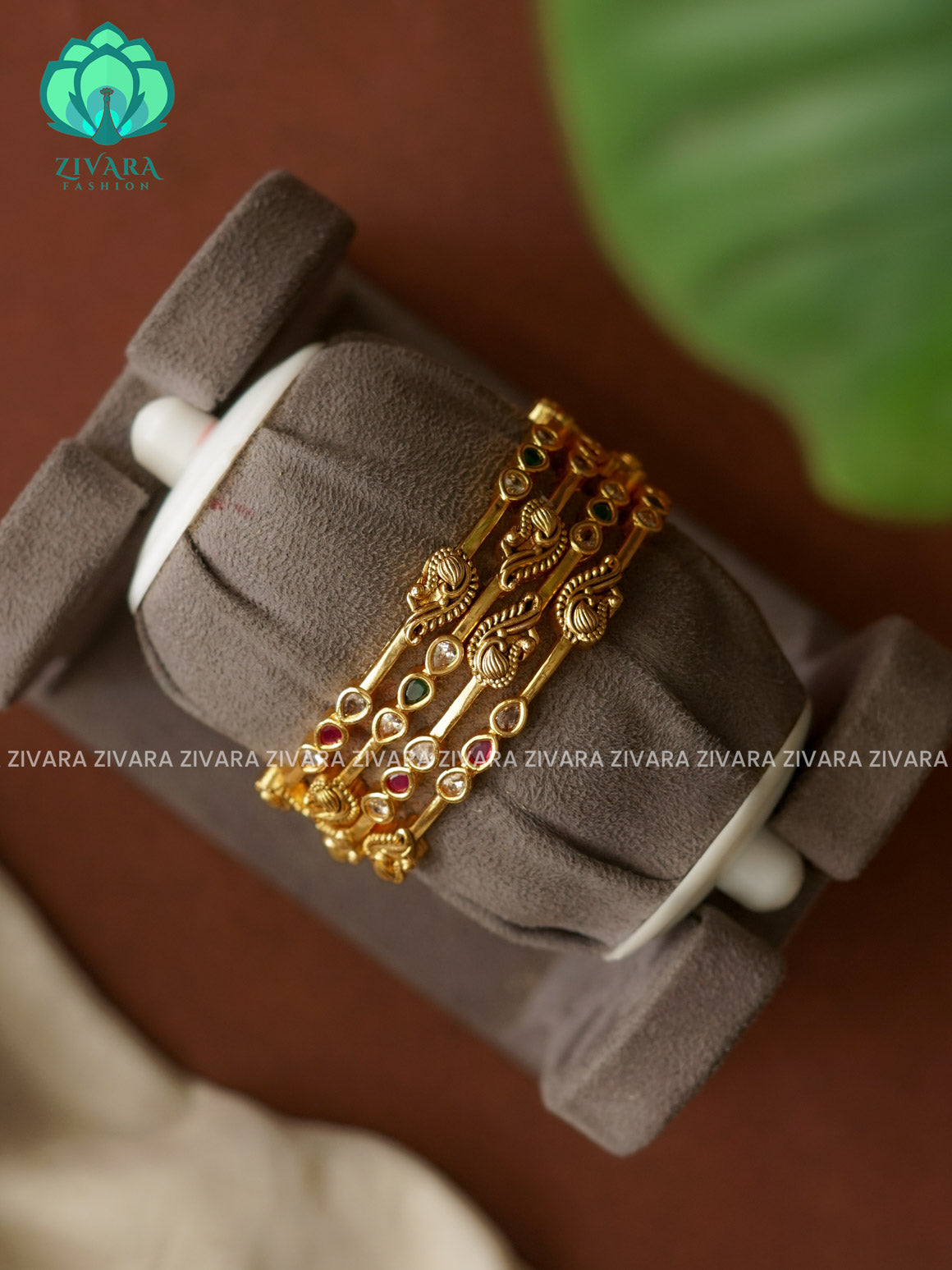 4 piece CZ matte gold matte finish designer bangles with cz stones-latest bangles collection