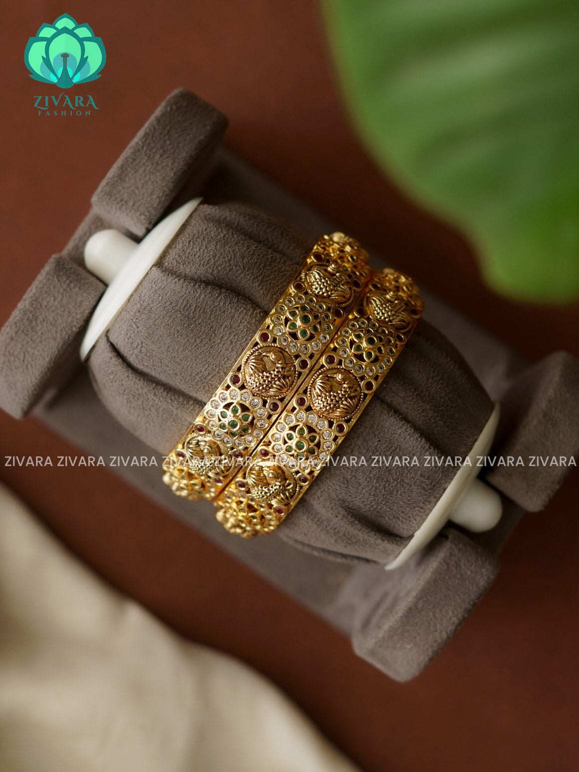 2 piece CZ matte gold matte finish designer bangles with cz stones-latest bangles collection