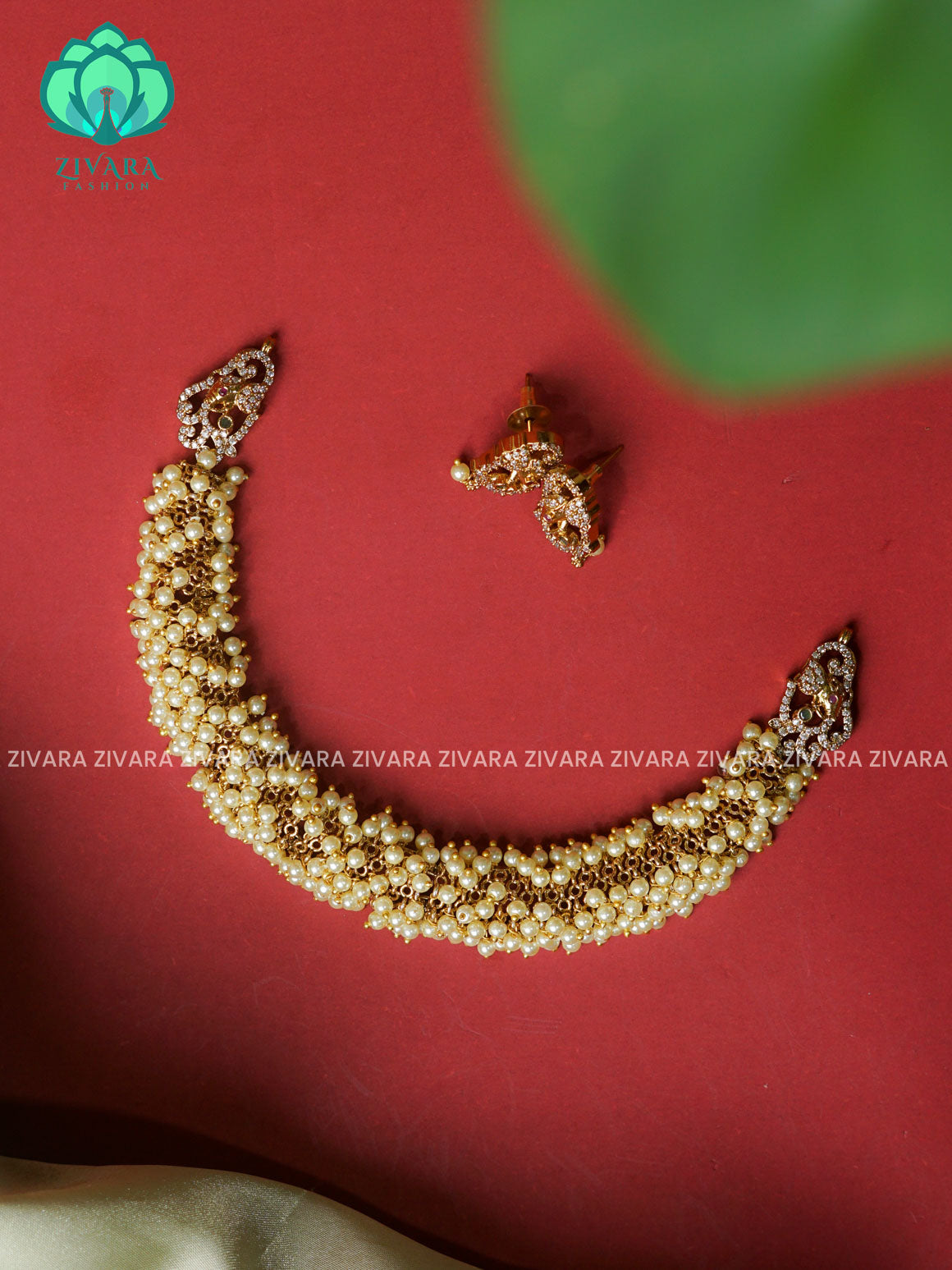 PEARL CLUSTER   -Traditional south indian premium neckwear with earrings- Zivara Fashion- latest jewellery design.