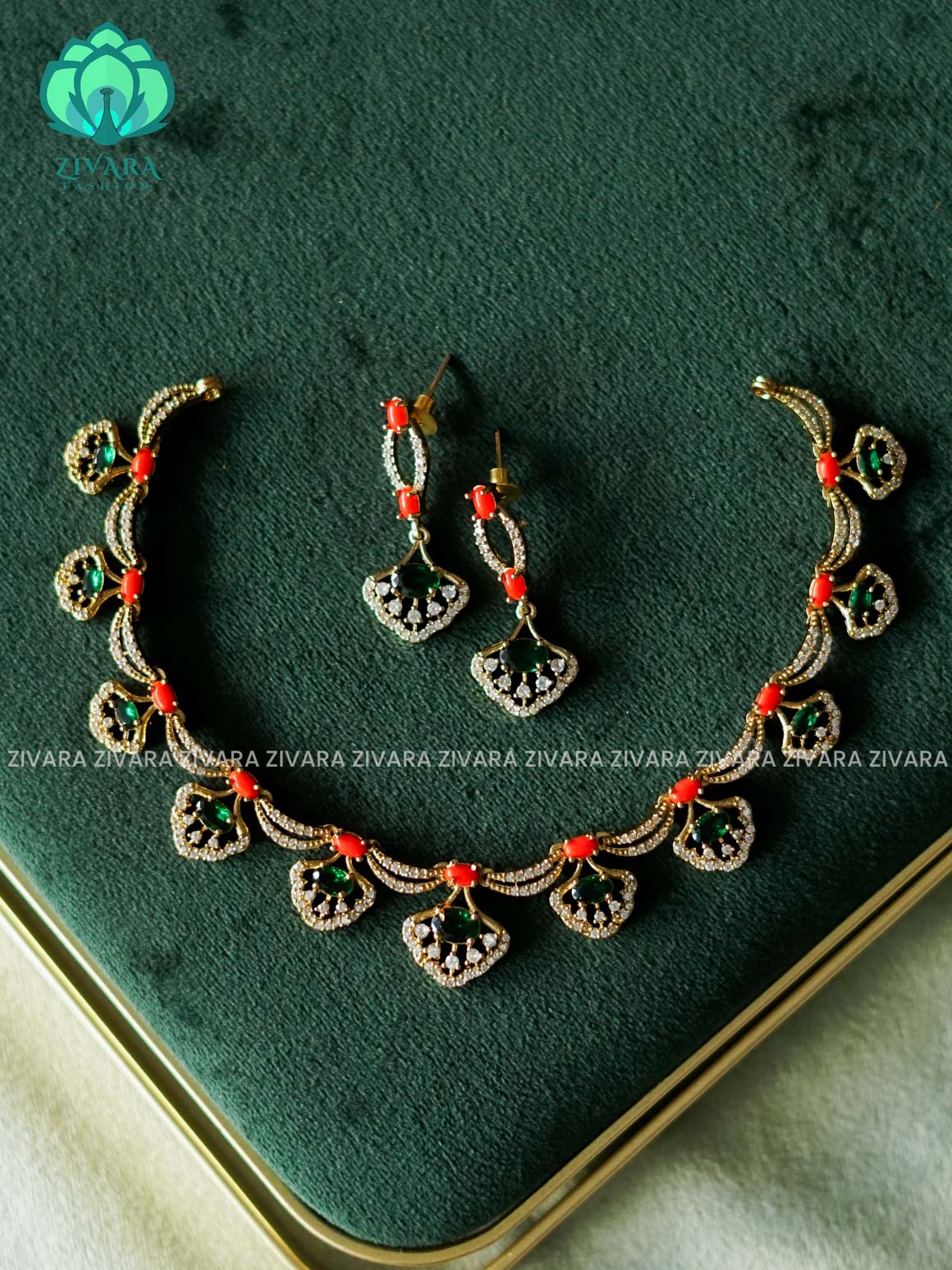 GREEN STONE CORAL  FAN FLORAL -  Trending neckwear collection - Zivara Fashion