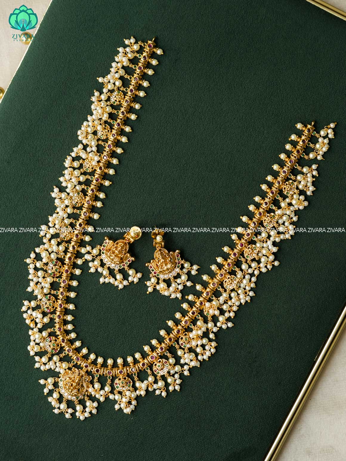 Temple GUTTAPUSALU WITH  HANGINGS - Traditional PREMIUM MATTE polish MIDCHEST haaram/neckwear - Zivara Fashion