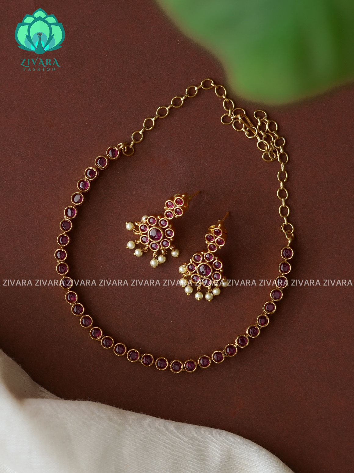 Ruby  Simple and kids friendly  - stylish and minimal elegant neckwear with earrings- Zivara Fashion