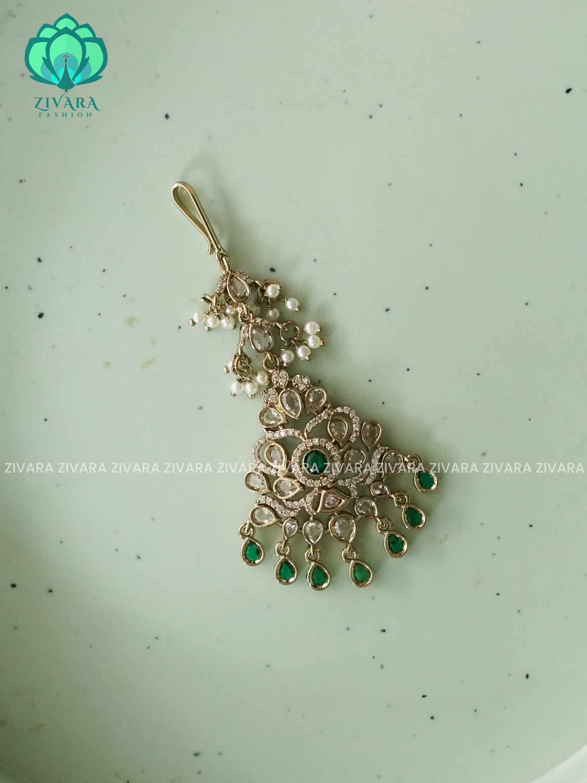 MOTIF FREE GREEN STONE CHUTTI - bridal head accessory- latest bridal collection - Zivara fashion