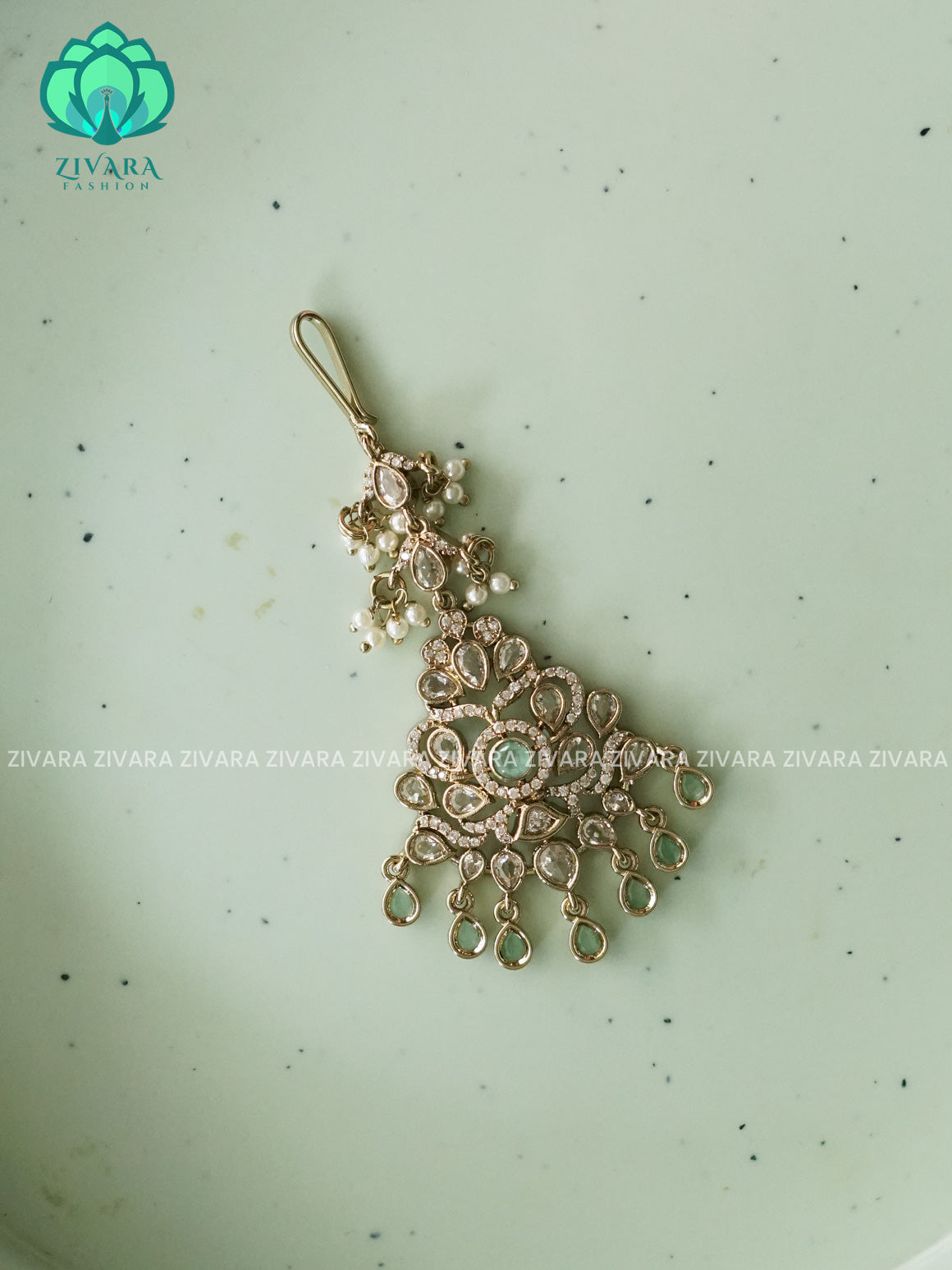 MOTIF FREE PASTEL GREEN STONE CHUTTI - bridal head accessory- latest bridal collection - Zivara fashion